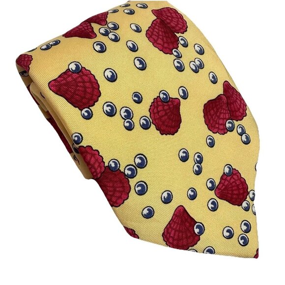 HERMÈS PARIS Silk Tie‎ Yellow Red Seashell Bubbles Pattern 7495 IA - Picture 1 of 8